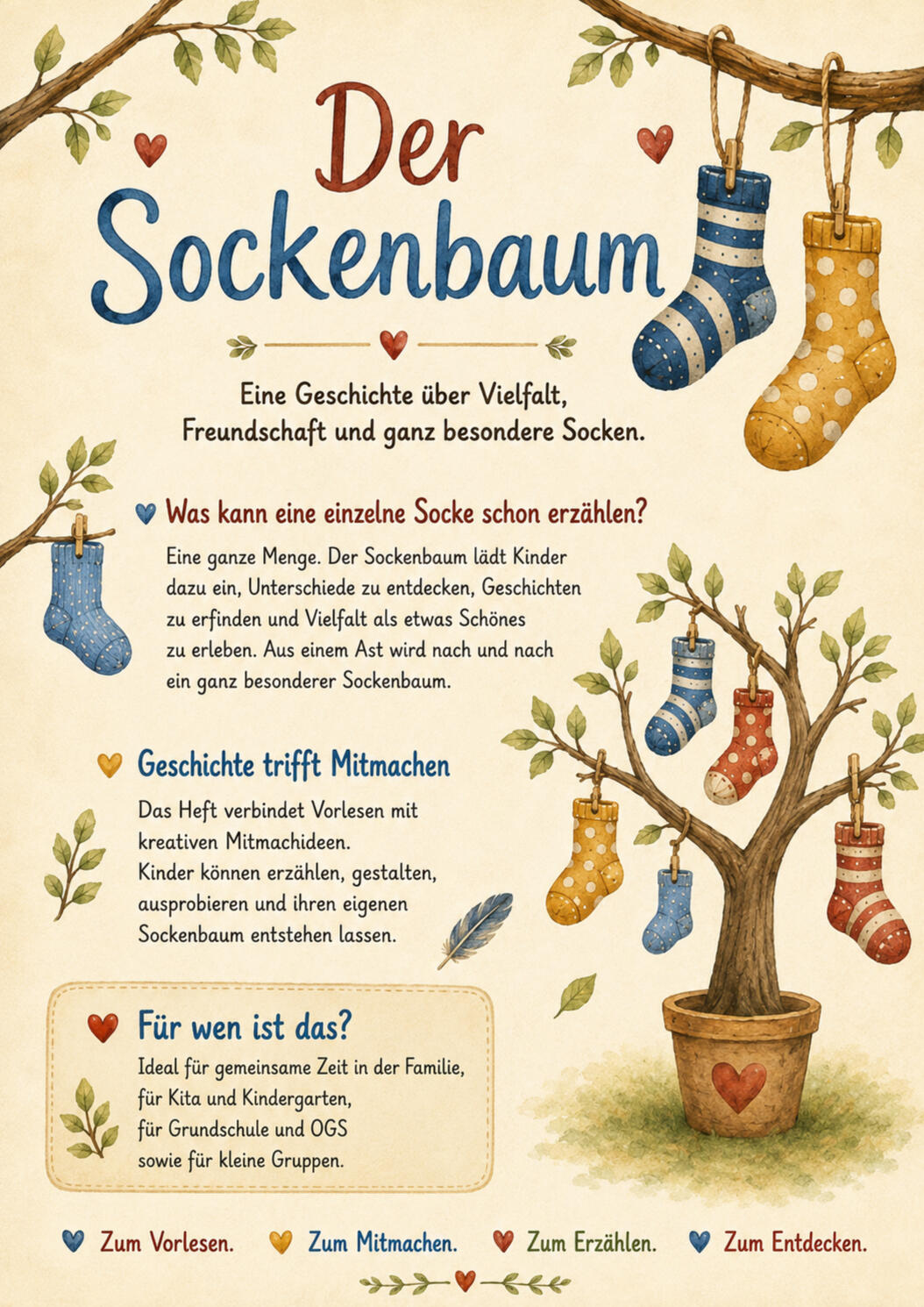 Mitmach-Abenteuer für Kinder über Freundschaft & Vielfalt | Der Sockenbaum
